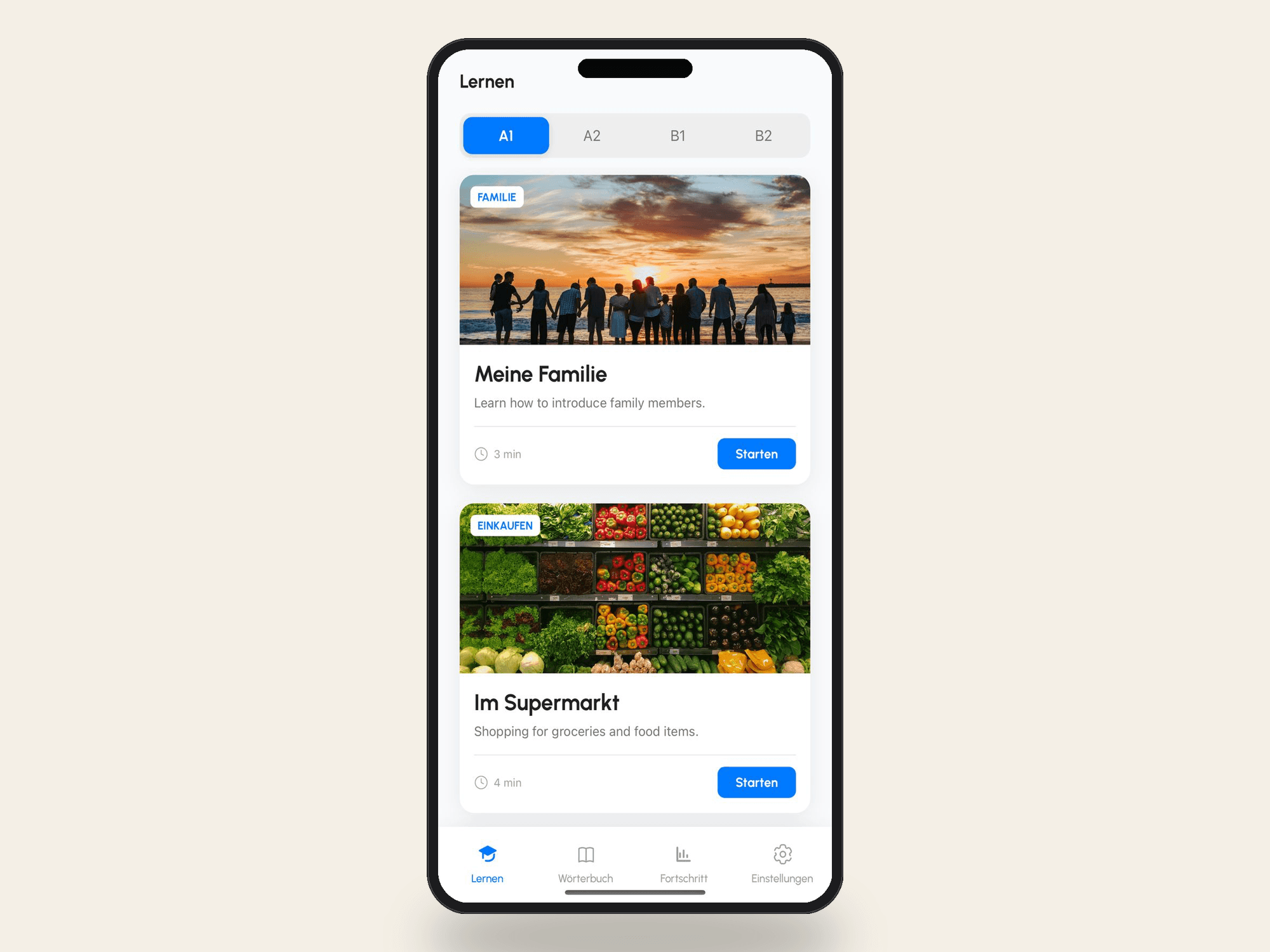 Einfach Deutsch — Mobile app — Mobile · React Native, screen 1 of 5