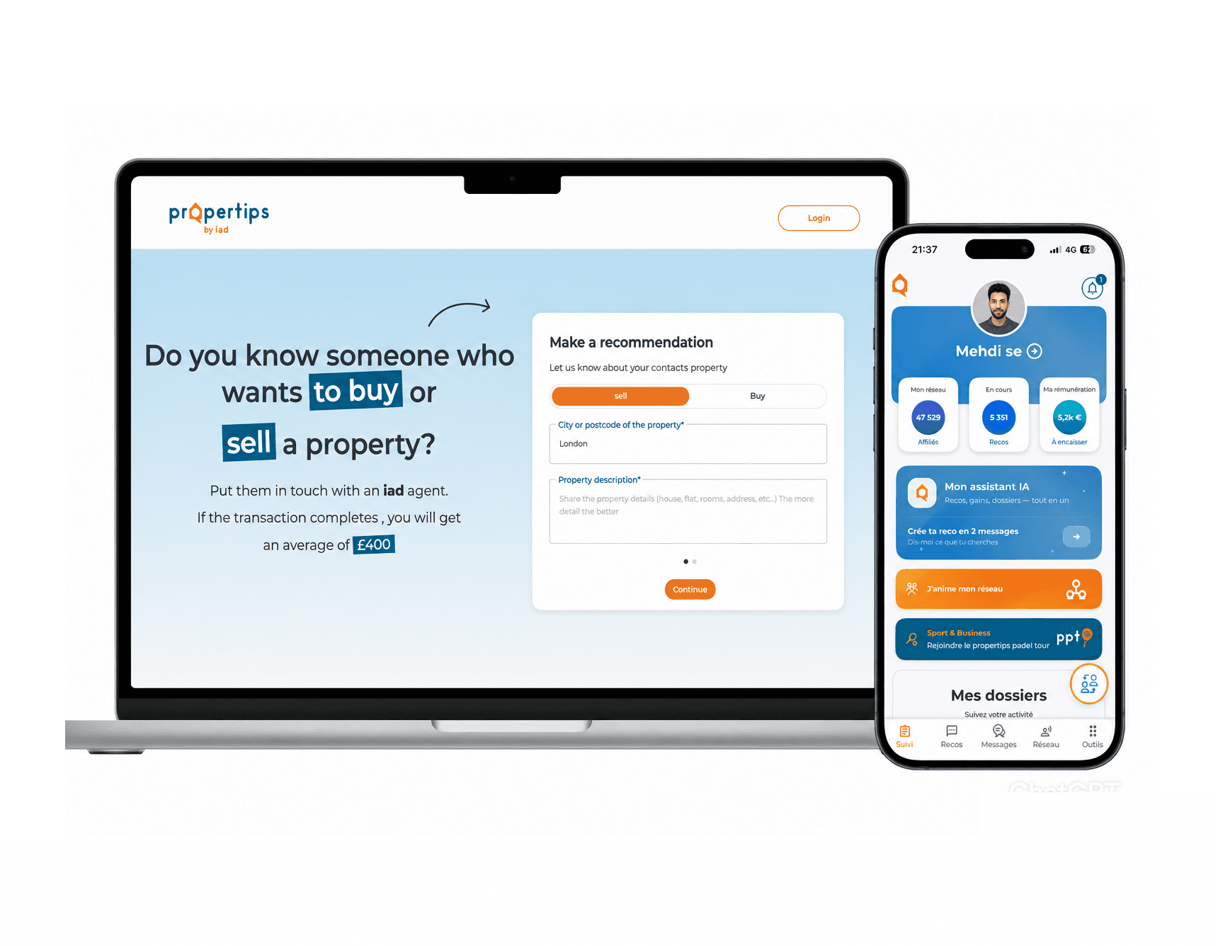 Propertips — NosRezo by IAD International — Mobile lead · React Native + PHP on AWS